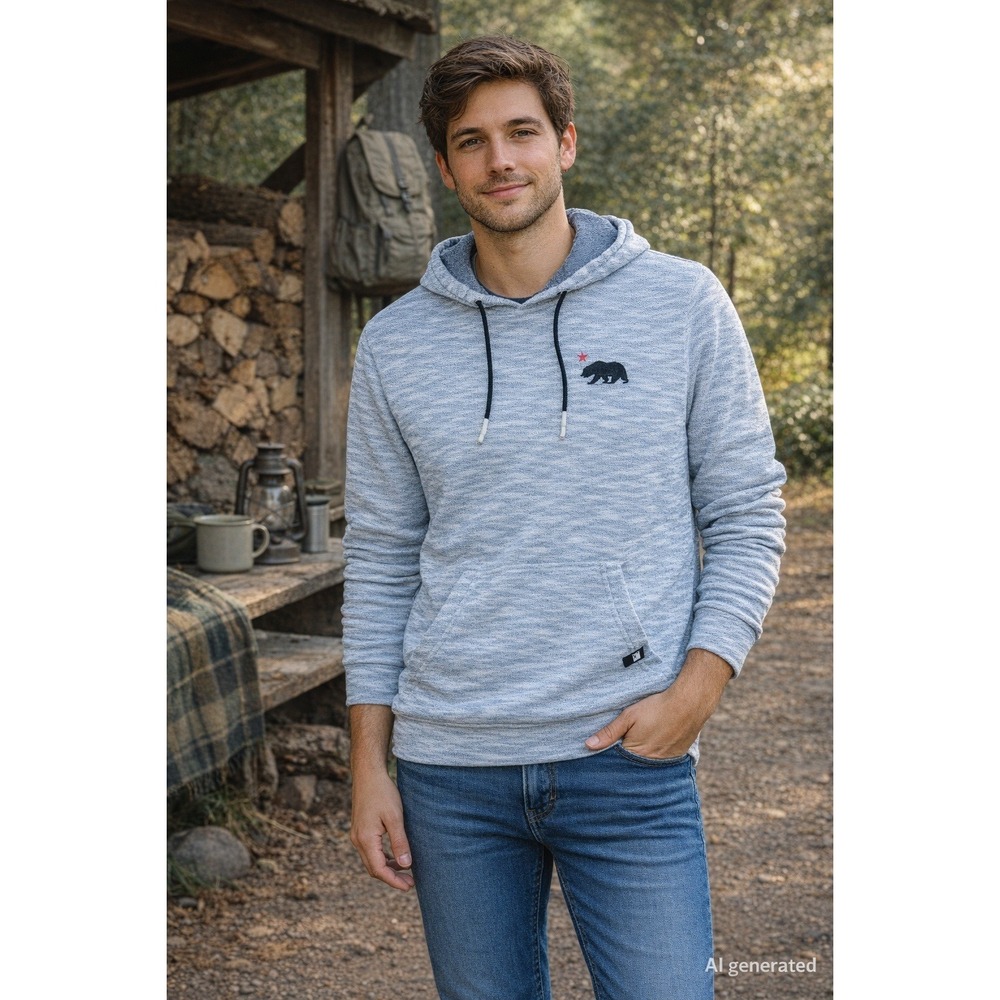 Dikotomy‎ Mens Hoodie Size M Grey Bear Logo Textured Pullover Gorpcore Outdoor